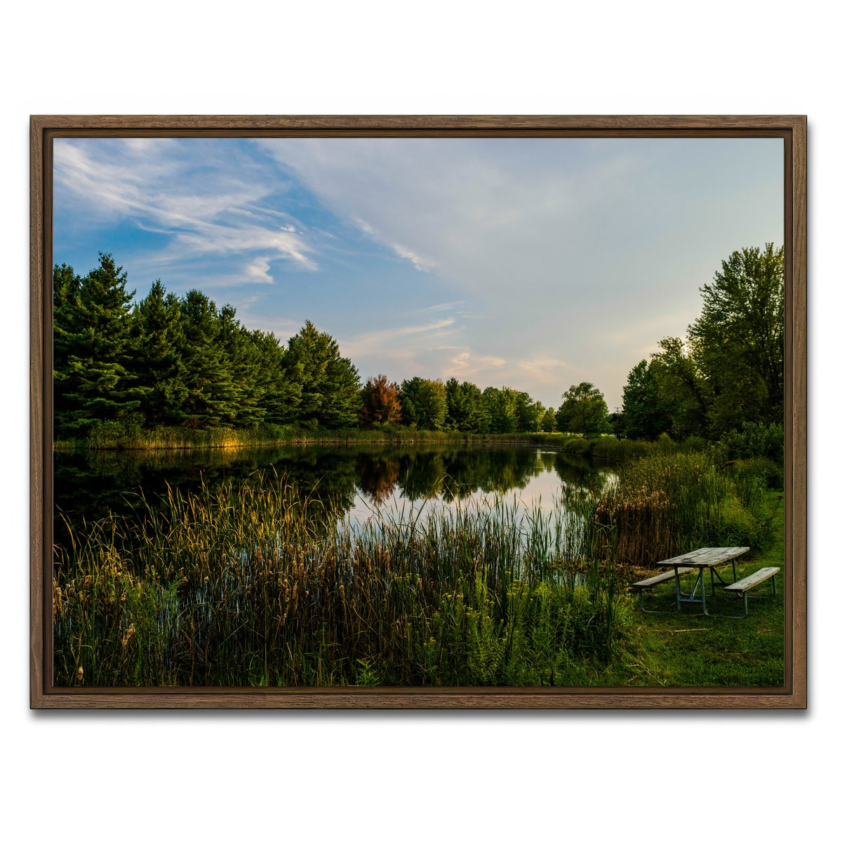 AUTO-MOCKUP WHITE | Alum Creek Fishing Pond | 1 Piece | Walnut Framed Canvas | group=4x3