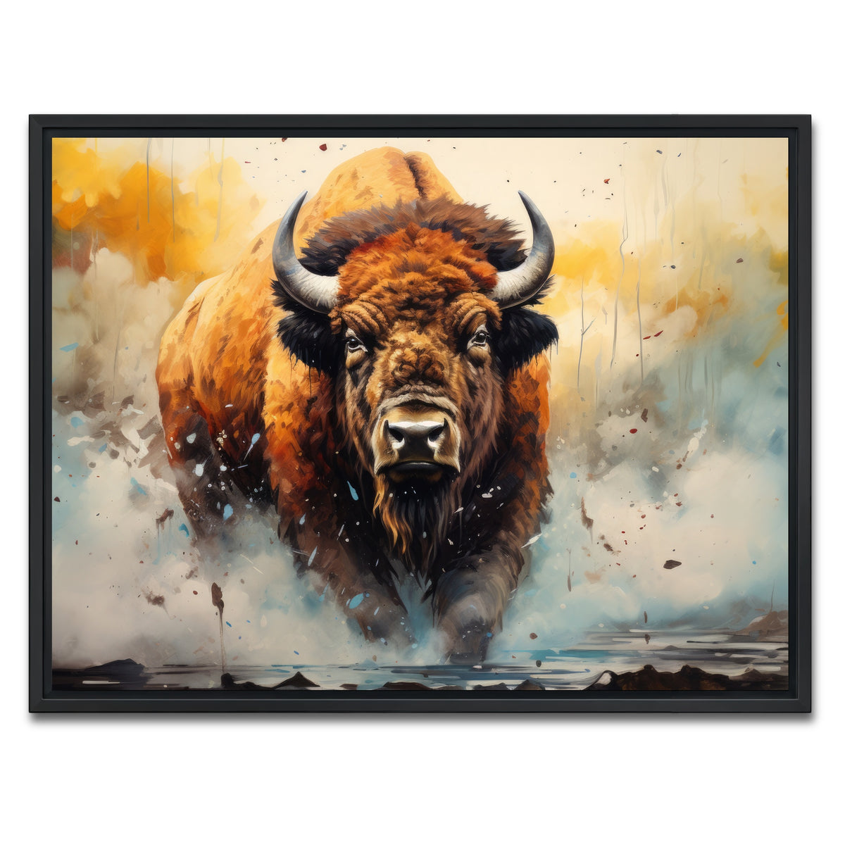 AUTO-MOCKUP WHITE | American Bison Watercolor | 1 Piece | Black Framed Canvas | group=4x3