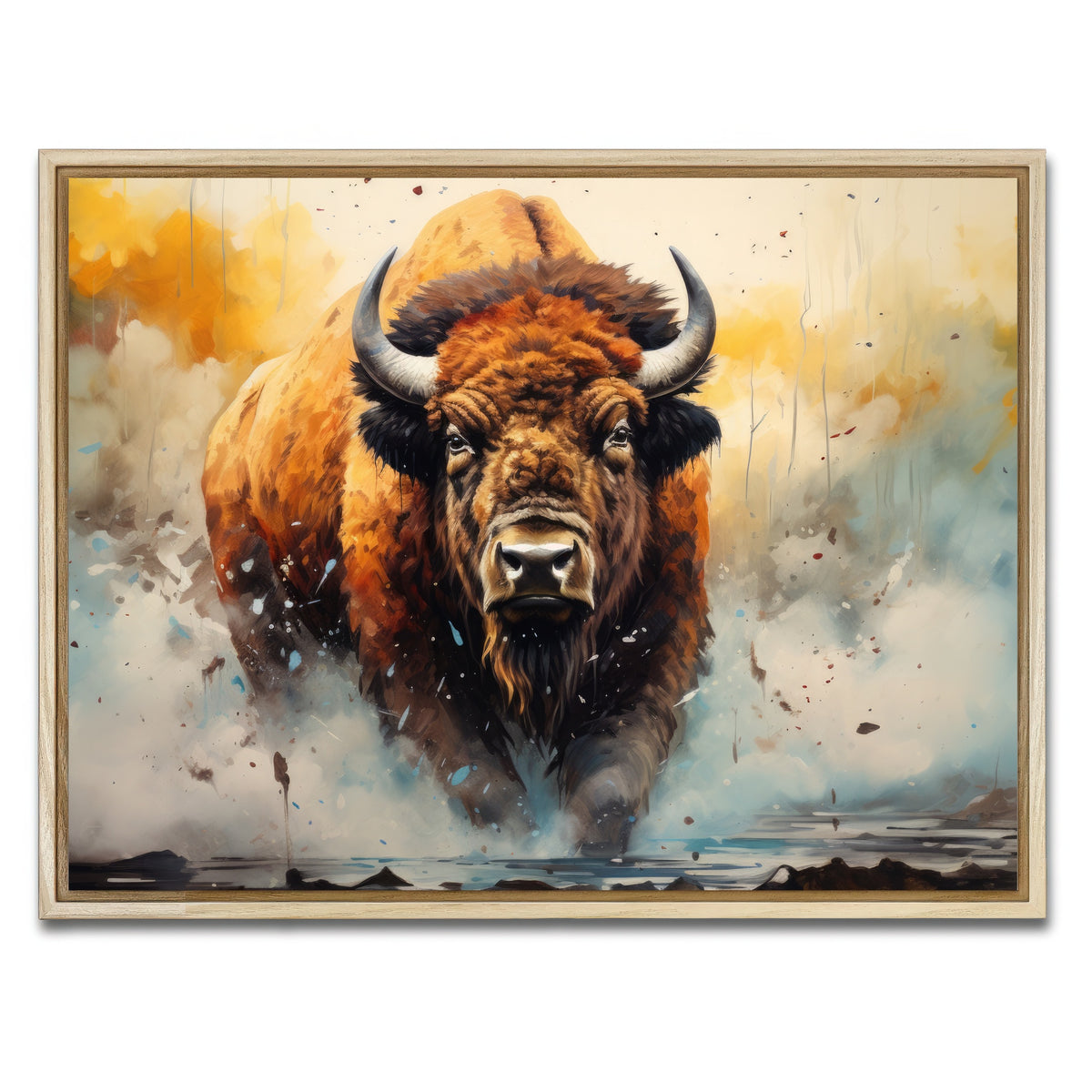 AUTO-MOCKUP WHITE | American Bison Watercolor | 1 Piece | Natural Framed Canvas | group=4x3