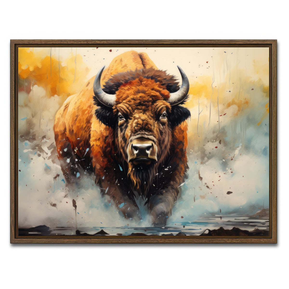 AUTO-MOCKUP WHITE | American Bison Watercolor | 1 Piece | Walnut Framed Canvas | group=4x3