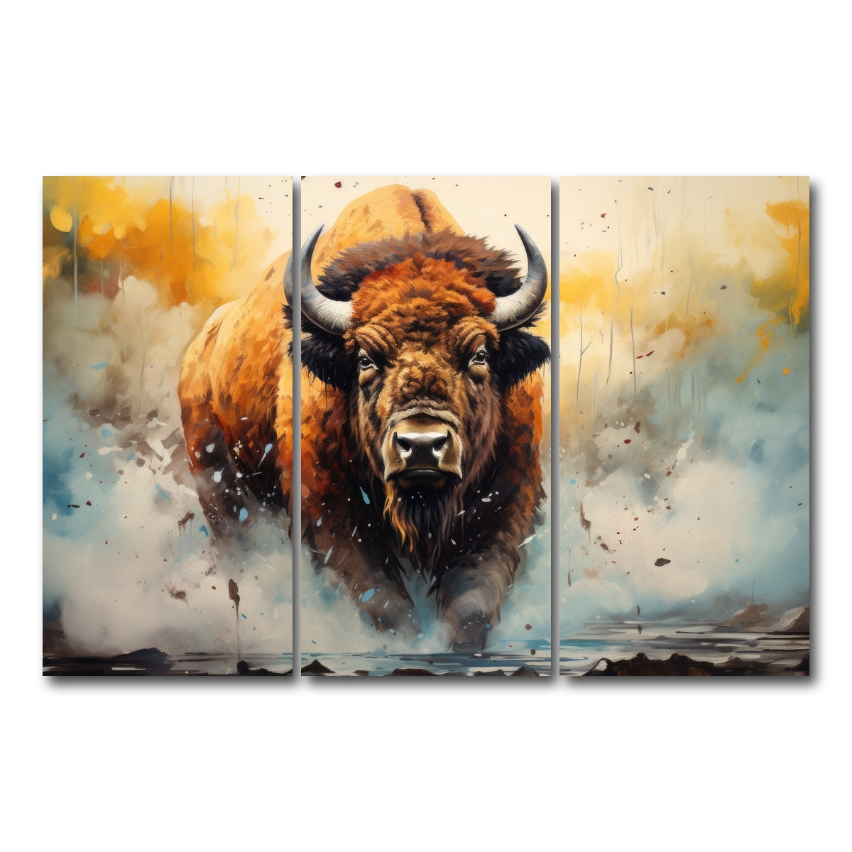 AUTO-MOCKUP WHITE | American Bison Watercolor | 3 Piece | Gallery Wrap Canvas | group=12x24