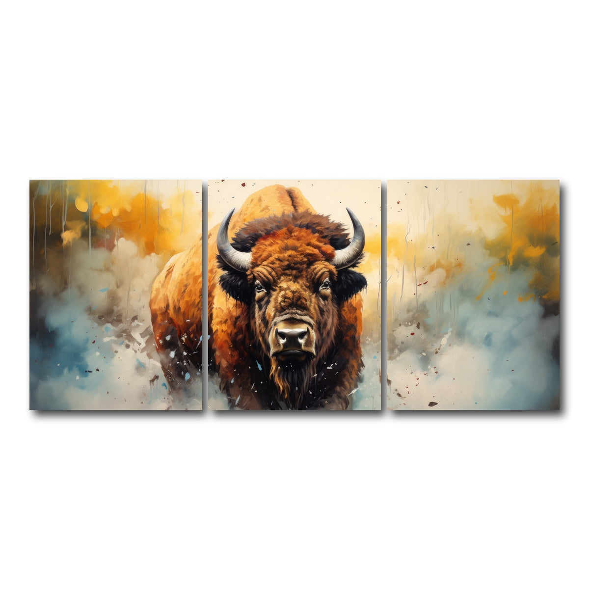 AUTO-MOCKUP WHITE | American Bison Watercolor | 3 Piece | Gallery Wrap Canvas | group=18x24