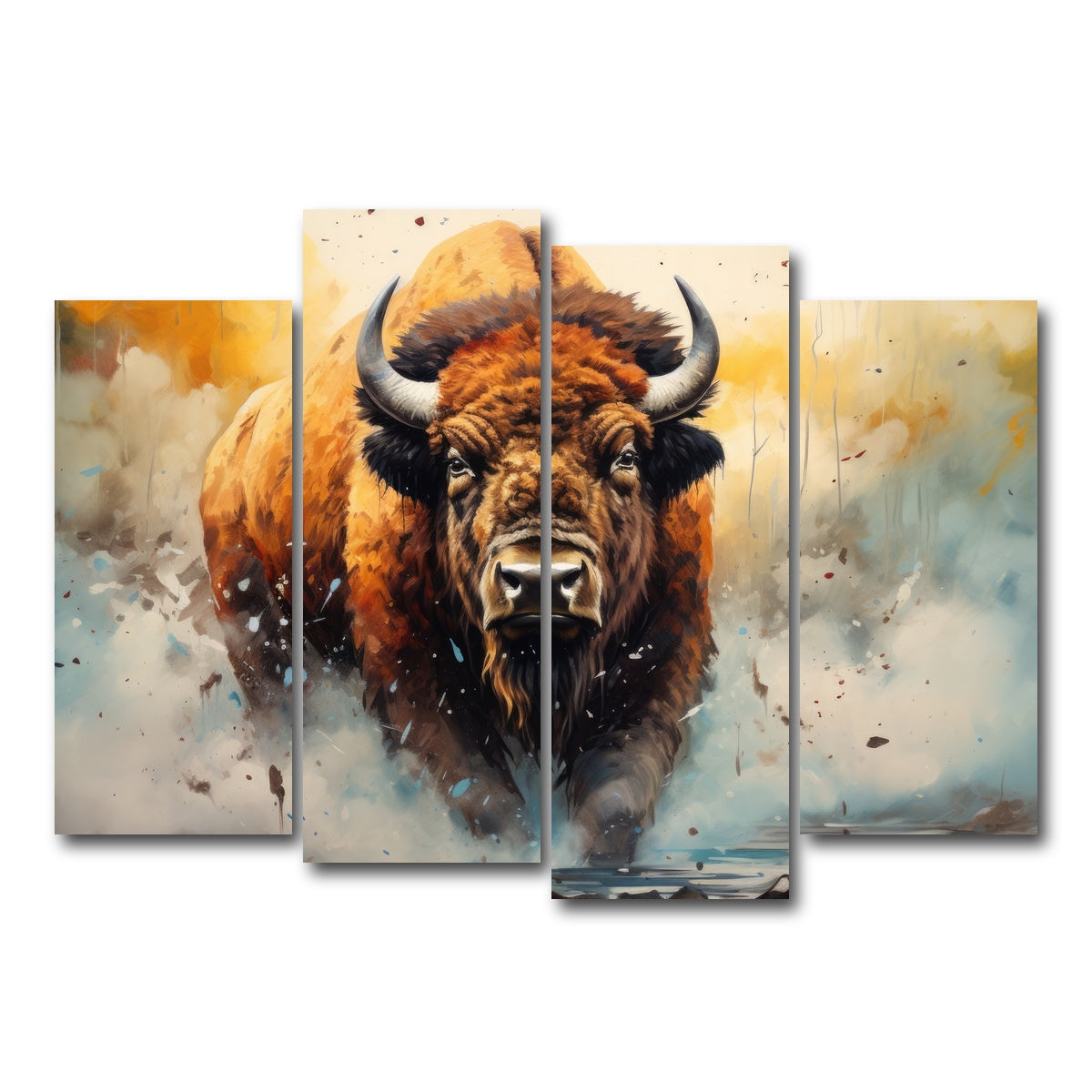 AUTO-MOCKUP WHITE | American Bison Watercolor | 4 Piece | Gallery Wrap Canvas | group=4_normal