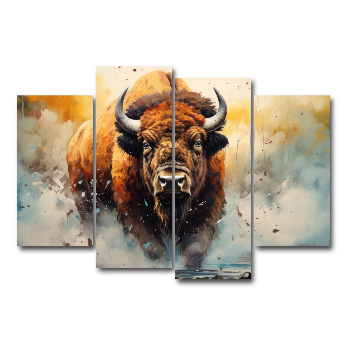 AUTO-MOCKUP WHITE | American Bison Watercolor | 4 Piece | Gallery Wrap Canvas | group=4_short