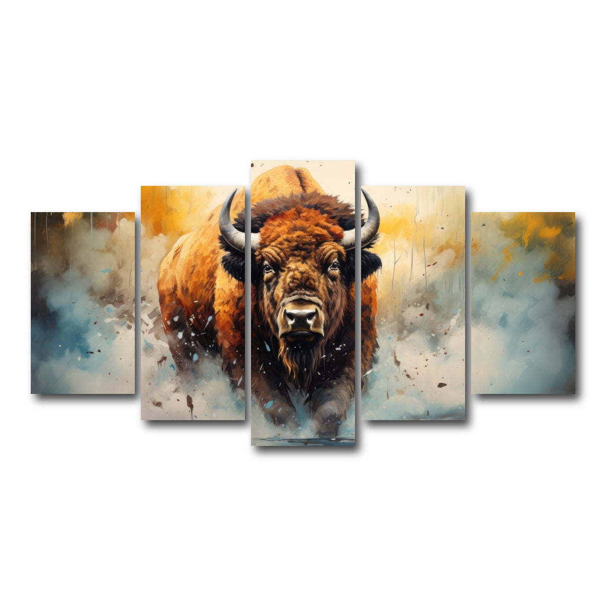 AUTO-MOCKUP WHITE | American Bison Watercolor | 5 Piece | Gallery Wrap Canvas | group=5_normal