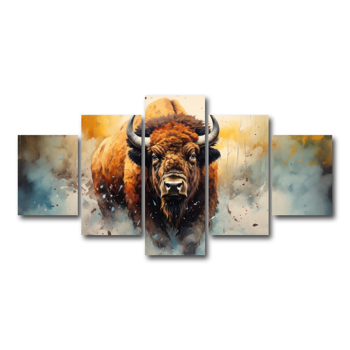 AUTO-MOCKUP WHITE | American Bison Watercolor | 5 Piece | Gallery Wrap Canvas | group=5_short