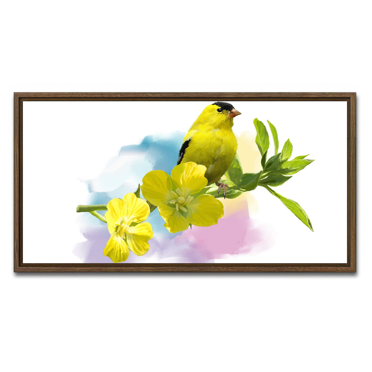 AUTO-MOCKUP WHITE | American Goldfinch watercolor | 1 Piece | Walnut Framed Canvas | group=2x1