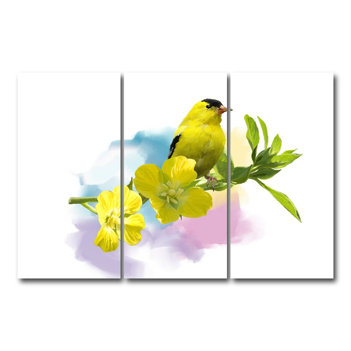AUTO-MOCKUP WHITE | American Goldfinch watercolor | 3 Piece | Gallery Wrap Canvas | group=12x24