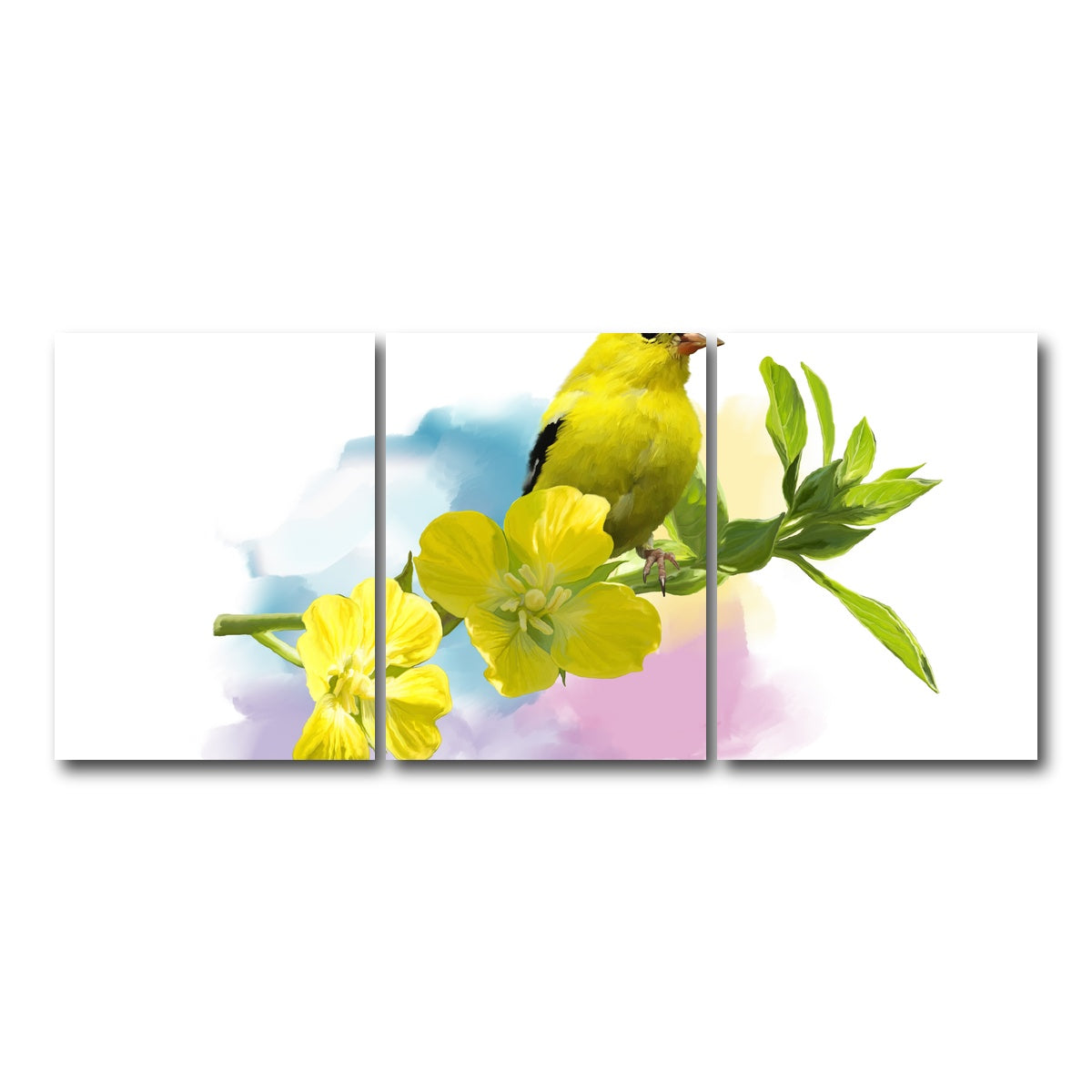 AUTO-MOCKUP WHITE | American Goldfinch watercolor | 3 Piece | Gallery Wrap Canvas | group=18x24