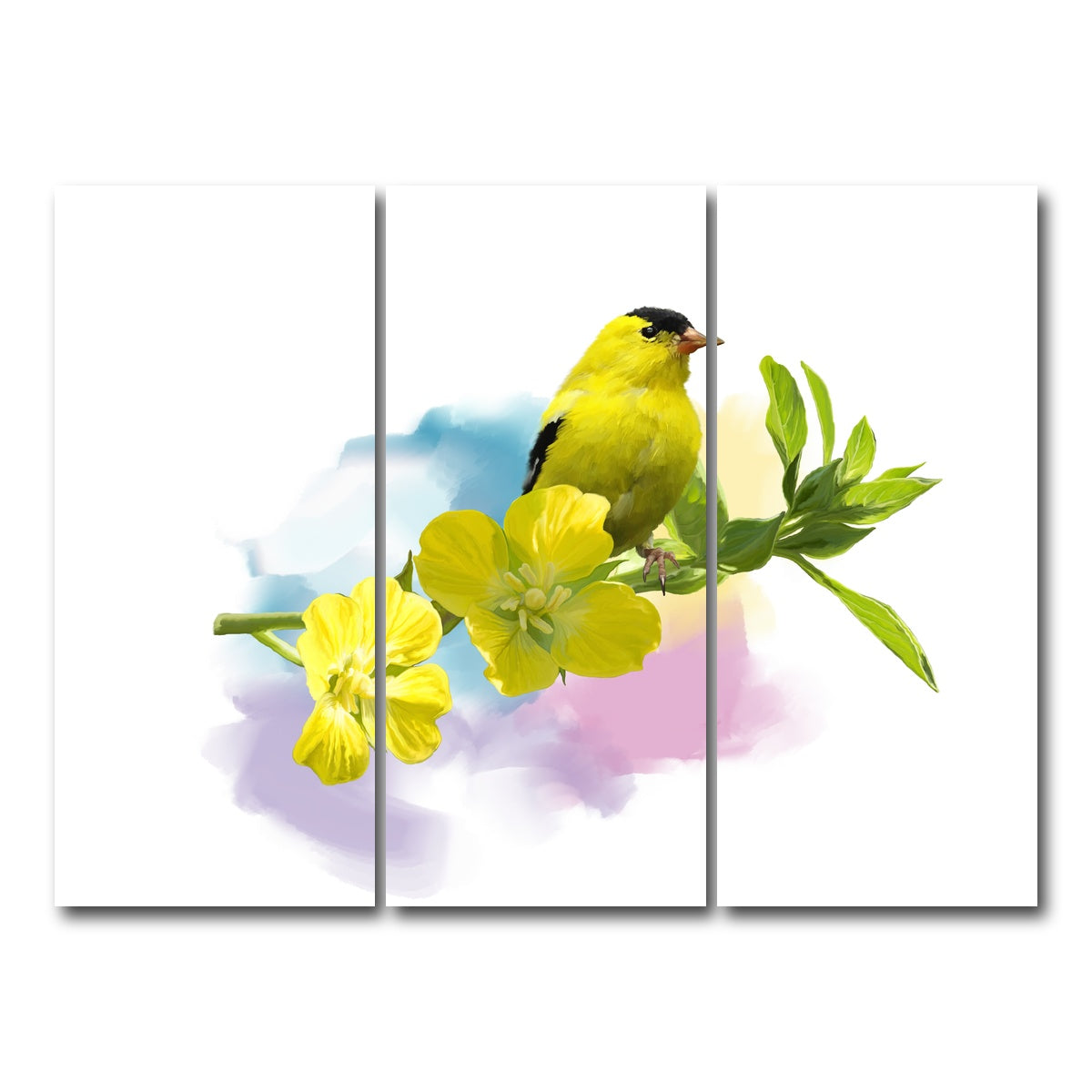 AUTO-MOCKUP WHITE | American Goldfinch watercolor | 3 Piece | Gallery Wrap Canvas | group=8x18