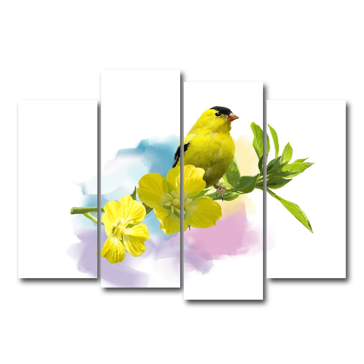 AUTO-MOCKUP WHITE | American Goldfinch watercolor | 4 Piece | Gallery Wrap Canvas | group=4_normal