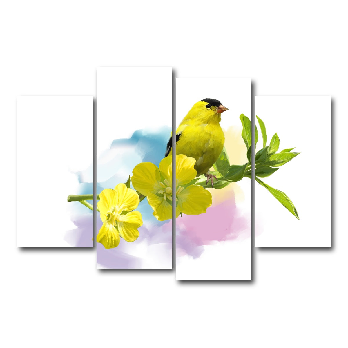 AUTO-MOCKUP WHITE | American Goldfinch watercolor | 4 Piece | Gallery Wrap Canvas | group=4_short