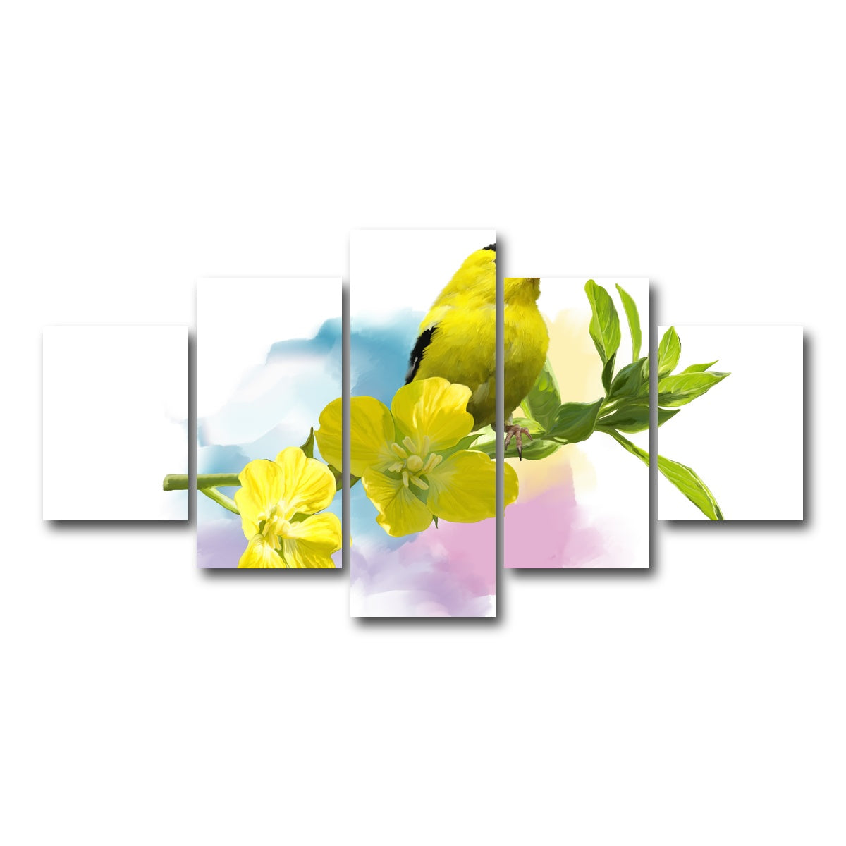 AUTO-MOCKUP WHITE | American Goldfinch watercolor | 5 Piece | Gallery Wrap Canvas | group=5_short