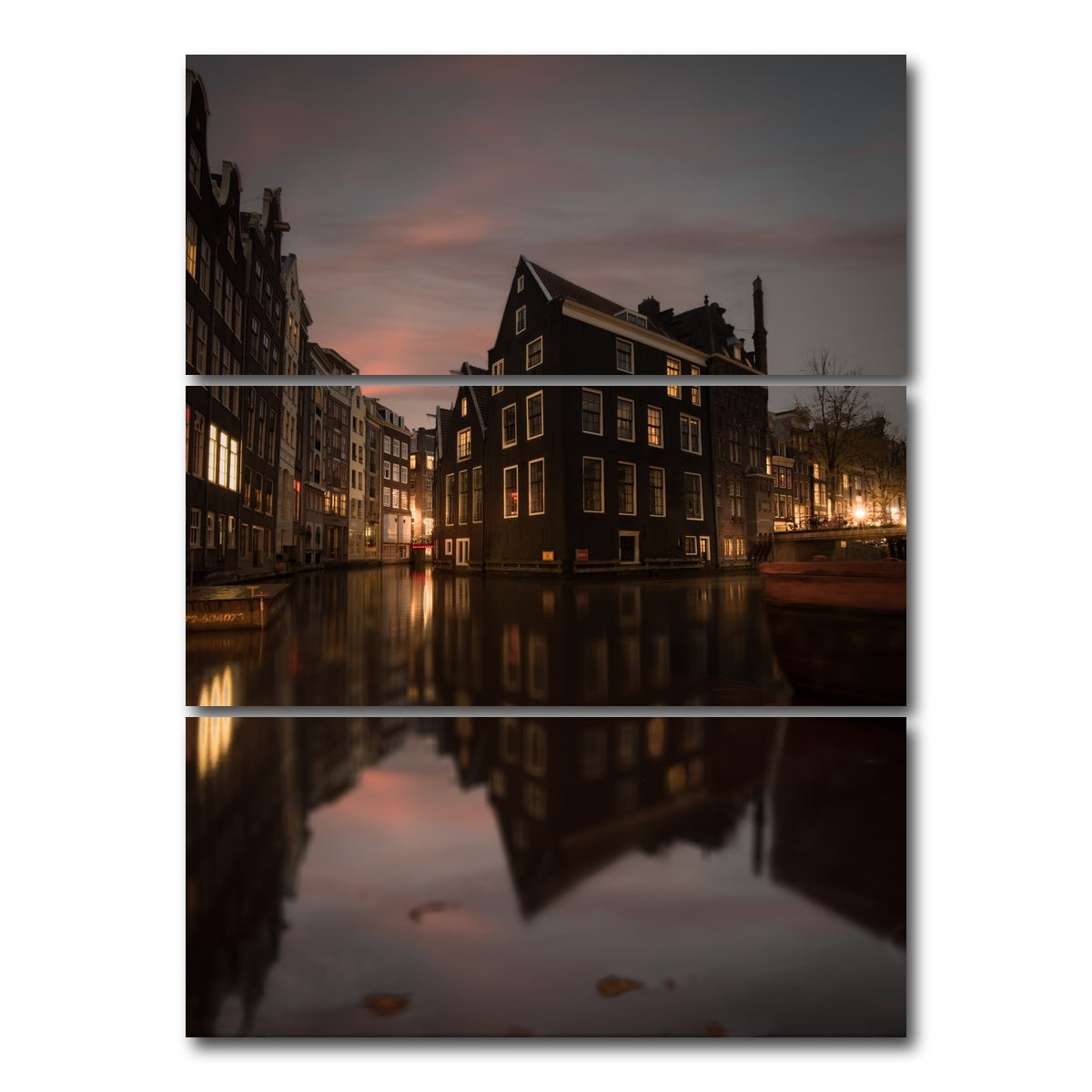 AUTO-MOCKUP WHITE | Amsterdam At Dusk | 3 Piece | Gallery Wrap Canvas | group=8x18_stacked