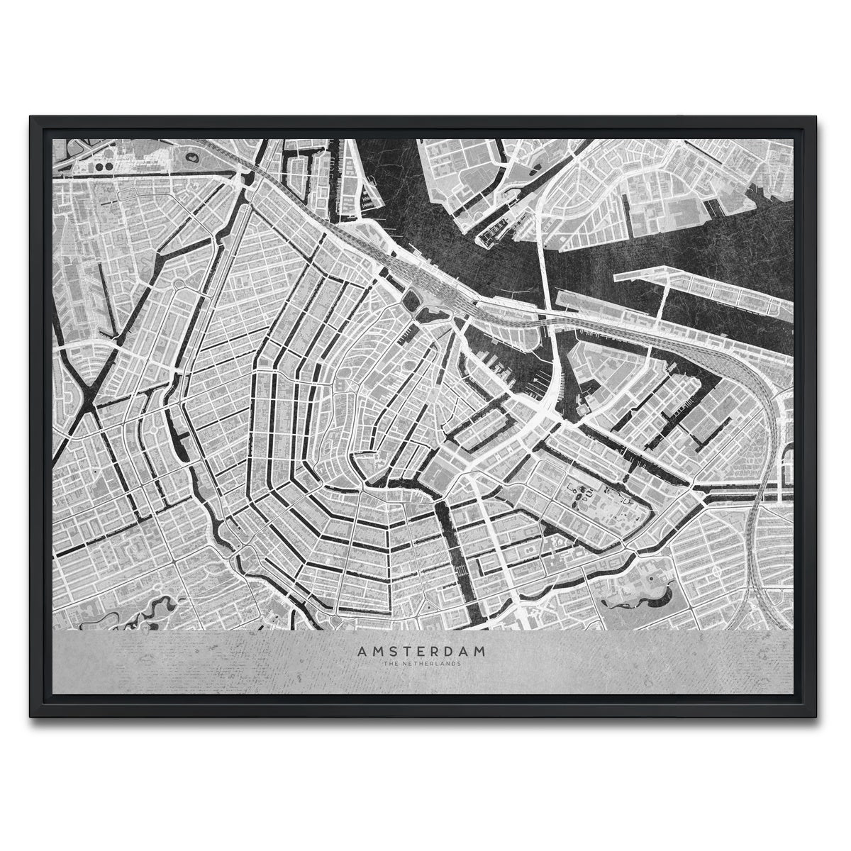 AUTO-MOCKUP WHITE | Amsterdam Map 2 | 1 Piece | Black Framed Canvas | group=4x3