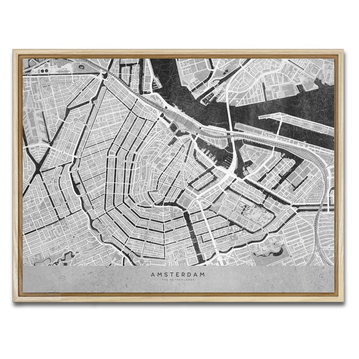 AUTO-MOCKUP WHITE | Amsterdam Map 2 | 1 Piece | Natural Framed Canvas | group=4x3