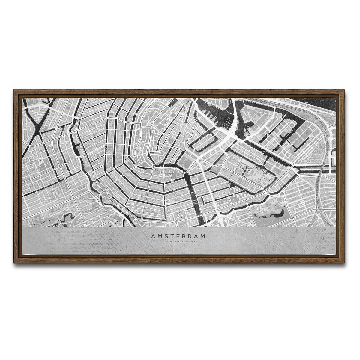 AUTO-MOCKUP WHITE | Amsterdam Map 2 | 1 Piece | Walnut Framed Canvas | group=2x1