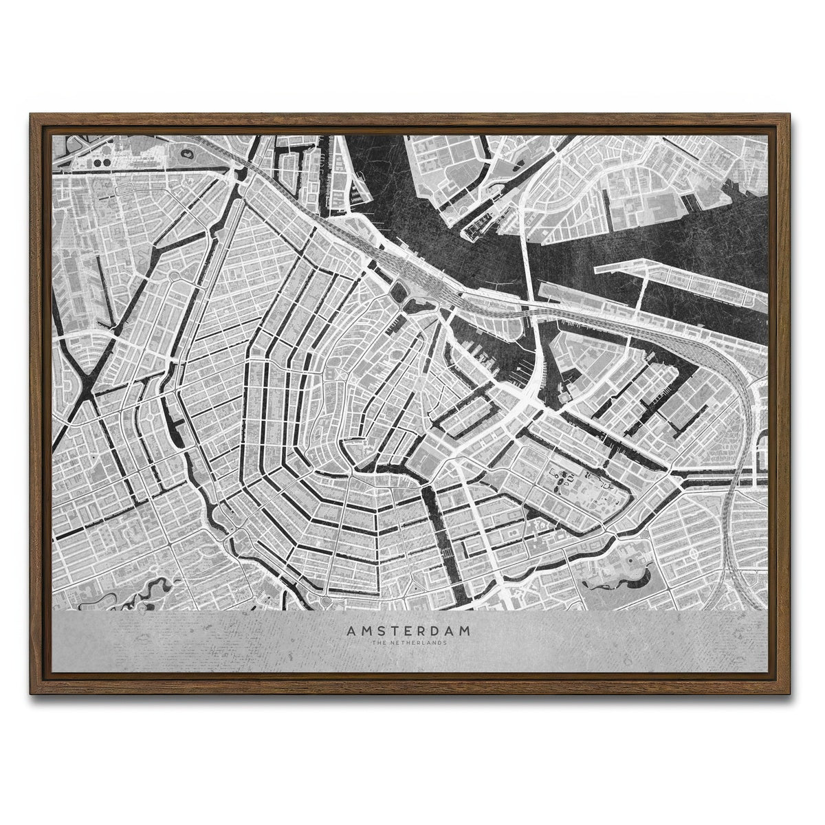 AUTO-MOCKUP WHITE | Amsterdam Map 2 | 1 Piece | Walnut Framed Canvas | group=4x3