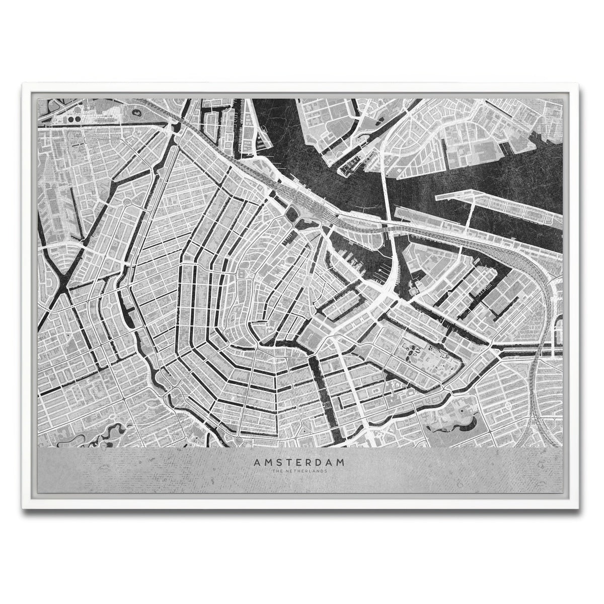 AUTO-MOCKUP WHITE | Amsterdam Map 2 | 1 Piece | White Framed Canvas | group=4x3