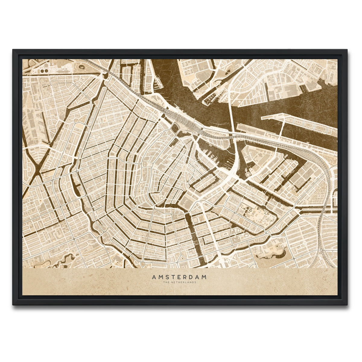 AUTO-MOCKUP WHITE | Amsterdam Map | 1 Piece | Black Framed Canvas | group=4x3