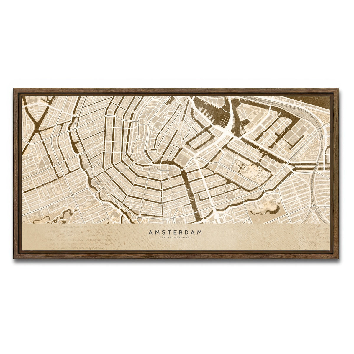 AUTO-MOCKUP WHITE | Amsterdam Map | 1 Piece | Walnut Framed Canvas | group=2x1