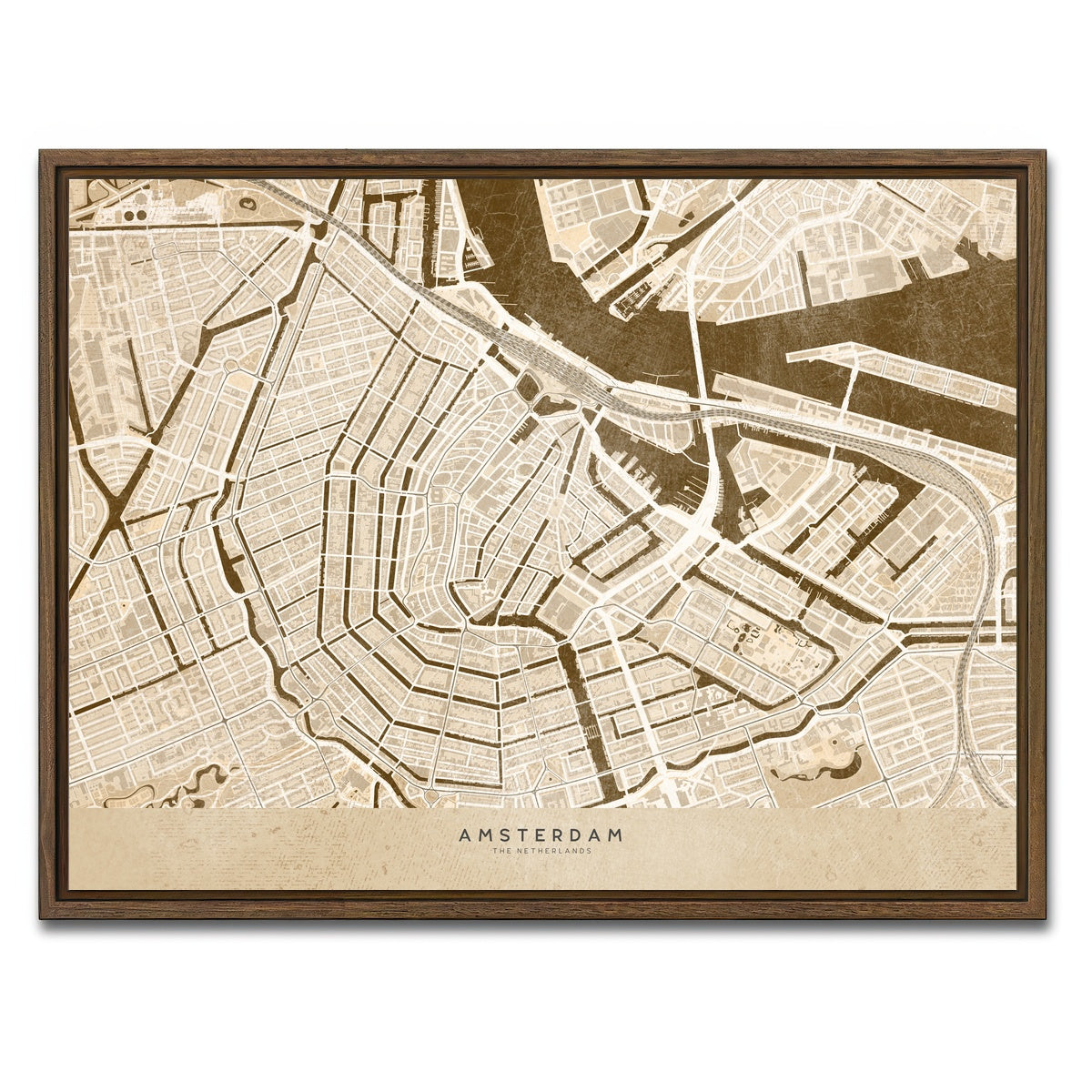AUTO-MOCKUP WHITE | Amsterdam Map | 1 Piece | Walnut Framed Canvas | group=4x3