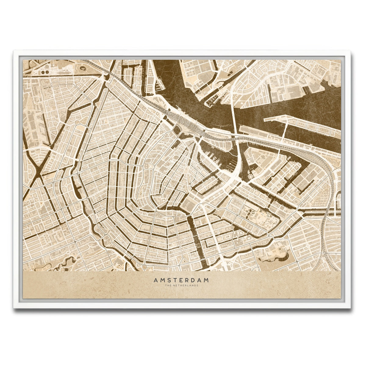 AUTO-MOCKUP WHITE | Amsterdam Map | 1 Piece | White Framed Canvas | group=4x3