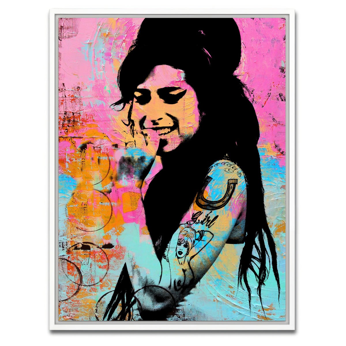 AUTO-MOCKUP WHITE | Amy Winehouse Circles | 1 Piece | White Framed Canvas | group=3x4