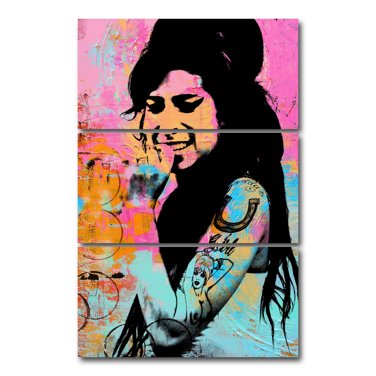 AUTO-MOCKUP WHITE | Amy Winehouse Circles | 3 Piece | Gallery Wrap Canvas | group=12x24_stacked