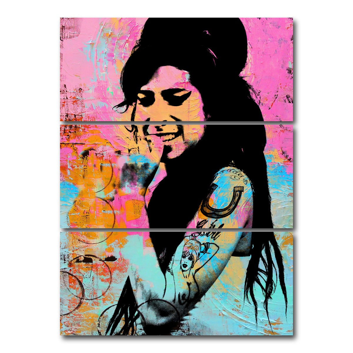 AUTO-MOCKUP WHITE | Amy Winehouse Circles | 3 Piece | Gallery Wrap Canvas | group=8x18_stacked
