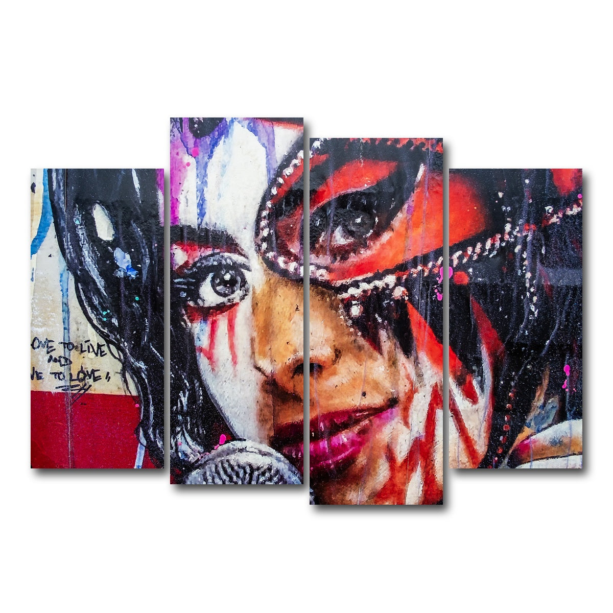 AUTO-MOCKUP WHITE | Amy Winehouse Painting on wall | 4 Piece | Gallery Wrap Canvas | group=4_normal
