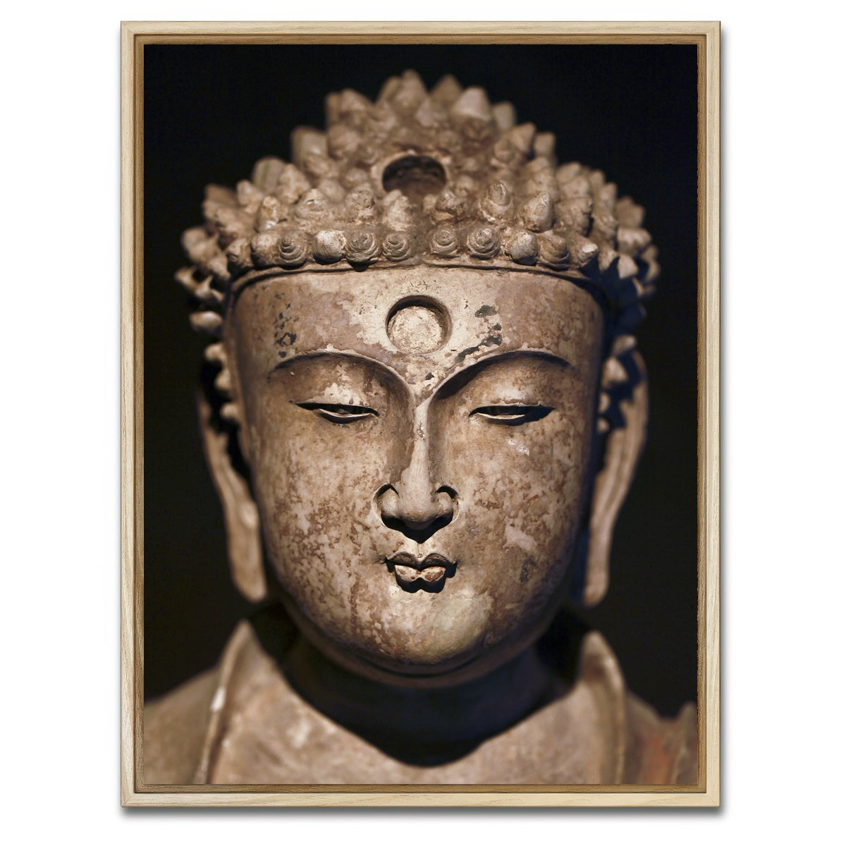 AUTO-MOCKUP WHITE | Ancient Buddha Statue | 1 Piece | Natural Framed Canvas | group=3x4