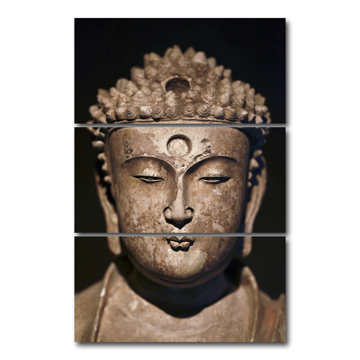 AUTO-MOCKUP WHITE | Ancient Buddha Statue | 3 Piece | Gallery Wrap Canvas | group=12x24_stacked