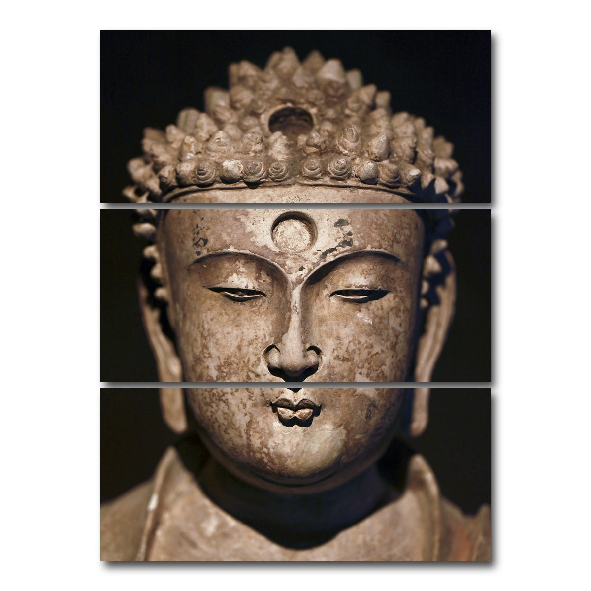 AUTO-MOCKUP WHITE | Ancient Buddha Statue | 3 Piece | Gallery Wrap Canvas | group=8x18_stacked