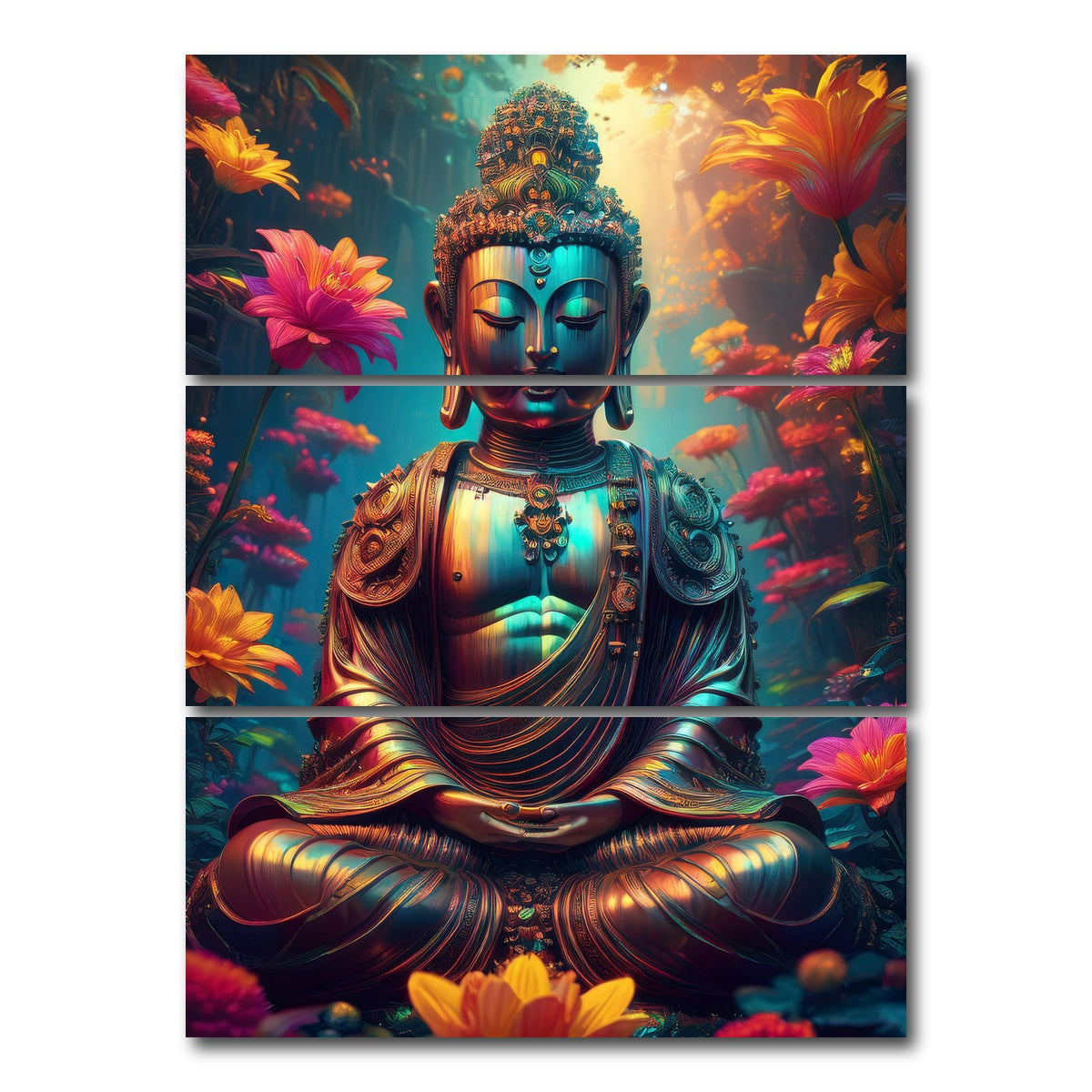 AUTO-MOCKUP WHITE | Ancient Buddha | 3 Piece | Gallery Wrap Canvas | group=8x18_stacked
