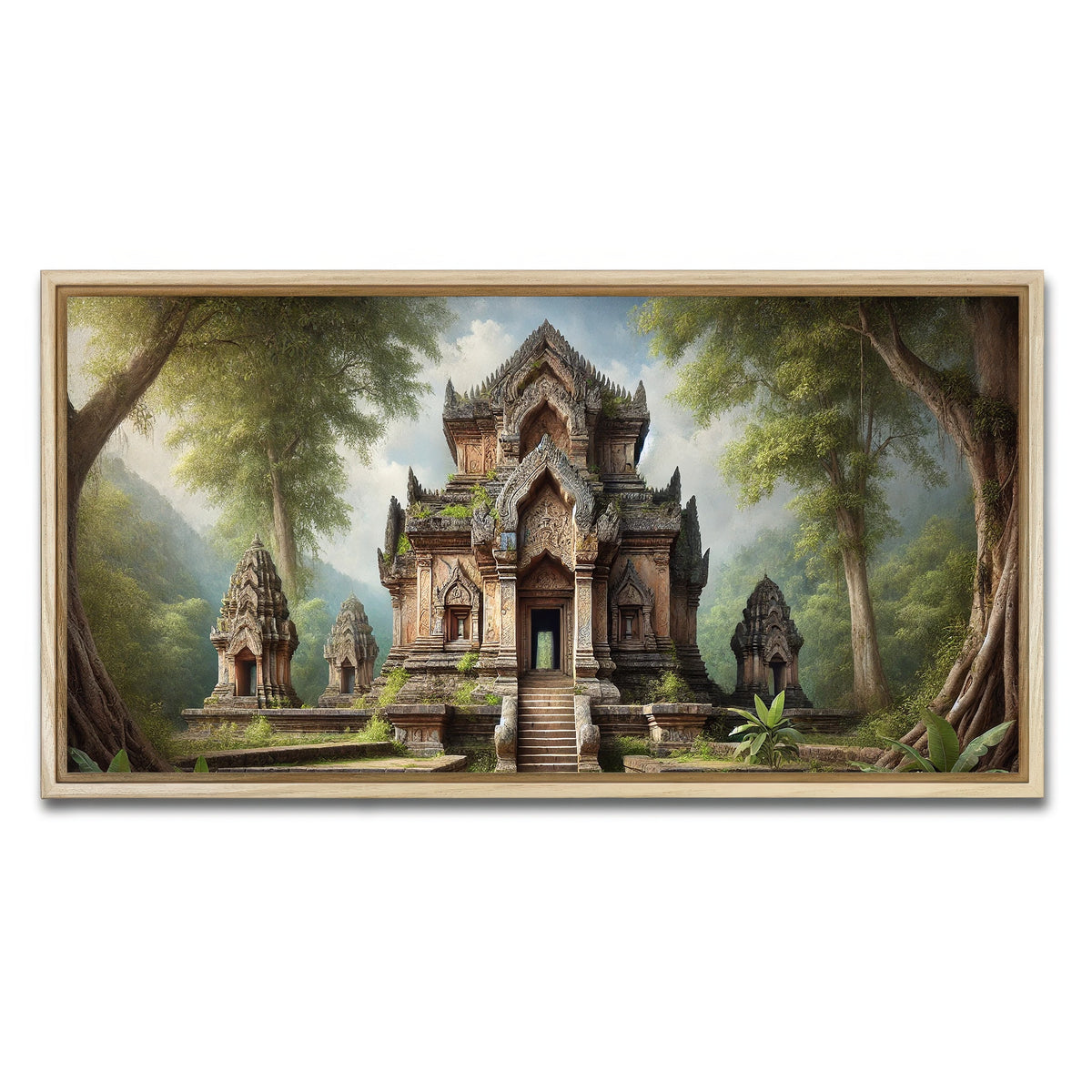 AUTO-MOCKUP WHITE | Ancient Buddhist Temple | 1 Piece | Natural Framed Canvas | group=2x1