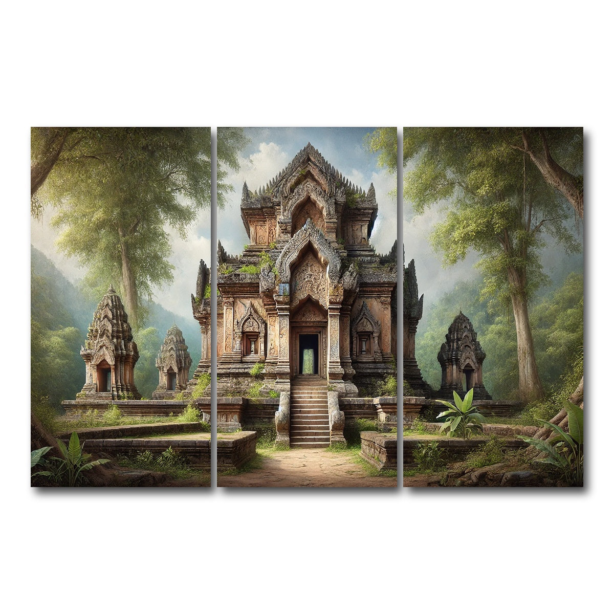 AUTO-MOCKUP WHITE | Ancient Buddhist Temple | 3 Piece | Gallery Wrap Canvas | group=12x24