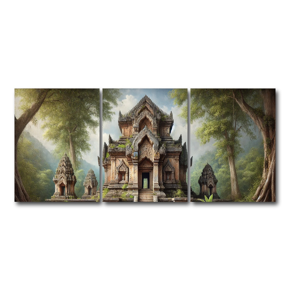 AUTO-MOCKUP WHITE | Ancient Buddhist Temple | 3 Piece | Gallery Wrap Canvas | group=18x24