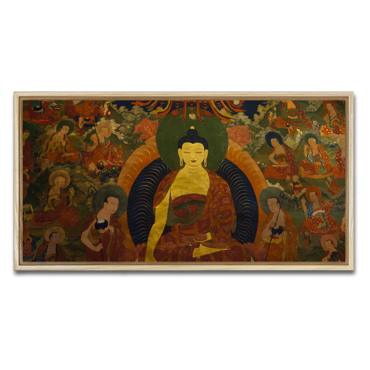 AUTO-MOCKUP WHITE | Ancient buddhist fresco | 1 Piece | Natural Framed Canvas | group=2x1