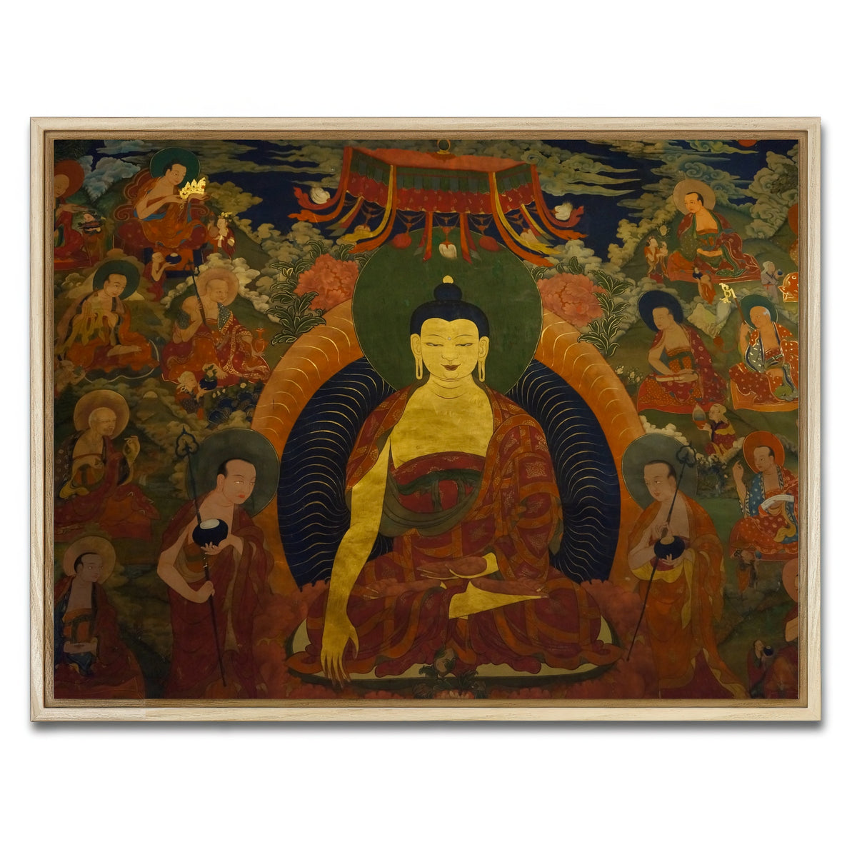 AUTO-MOCKUP WHITE | Ancient buddhist fresco | 1 Piece | Natural Framed Canvas | group=4x3