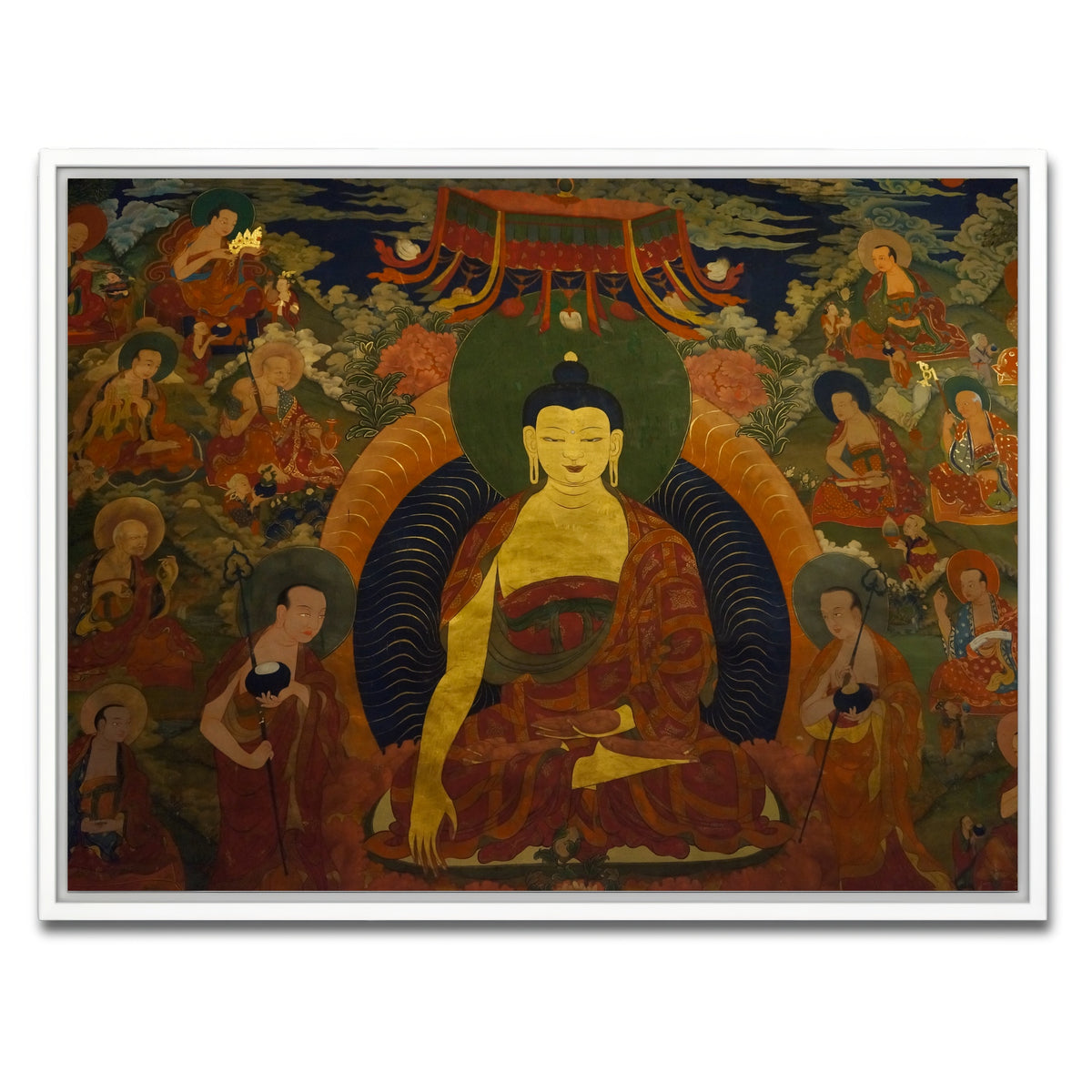 AUTO-MOCKUP WHITE | Ancient buddhist fresco | 1 Piece | White Framed Canvas | group=4x3