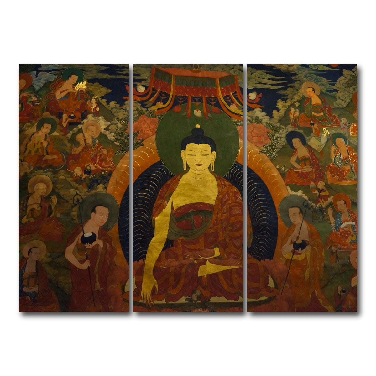 AUTO-MOCKUP WHITE | Ancient buddhist fresco | 3 Piece | Gallery Wrap Canvas | group=8x18