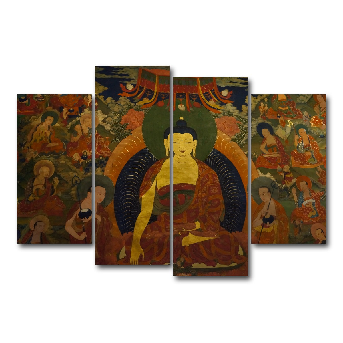 AUTO-MOCKUP WHITE | Ancient buddhist fresco | 4 Piece | Gallery Wrap Canvas | group=4_short
