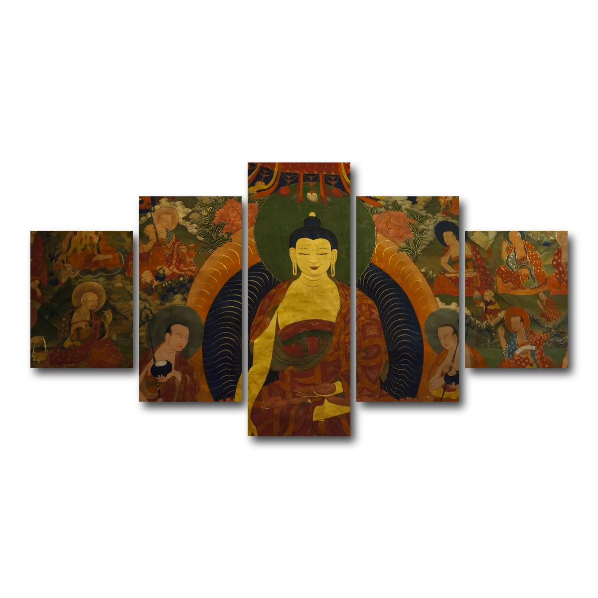 AUTO-MOCKUP WHITE | Ancient buddhist fresco | 5 Piece | Gallery Wrap Canvas | group=5_short