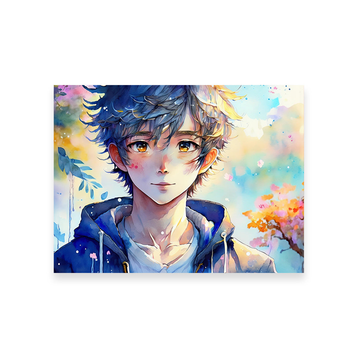 Anime Boy Watercolor Wall Art