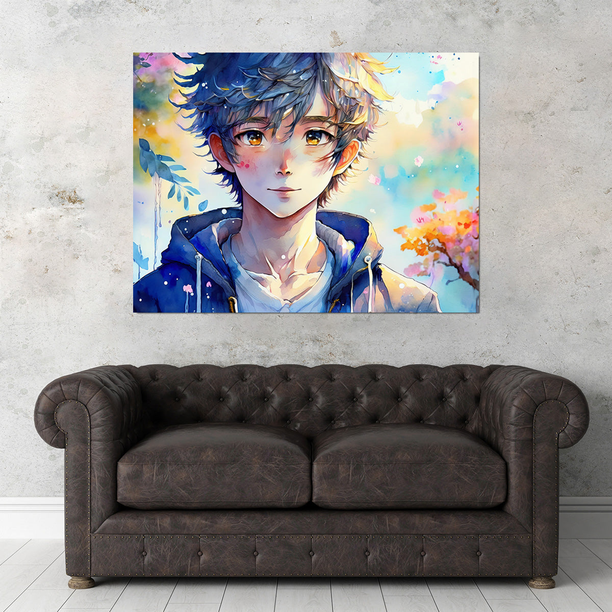 Anime Boy Watercolor Wall Art