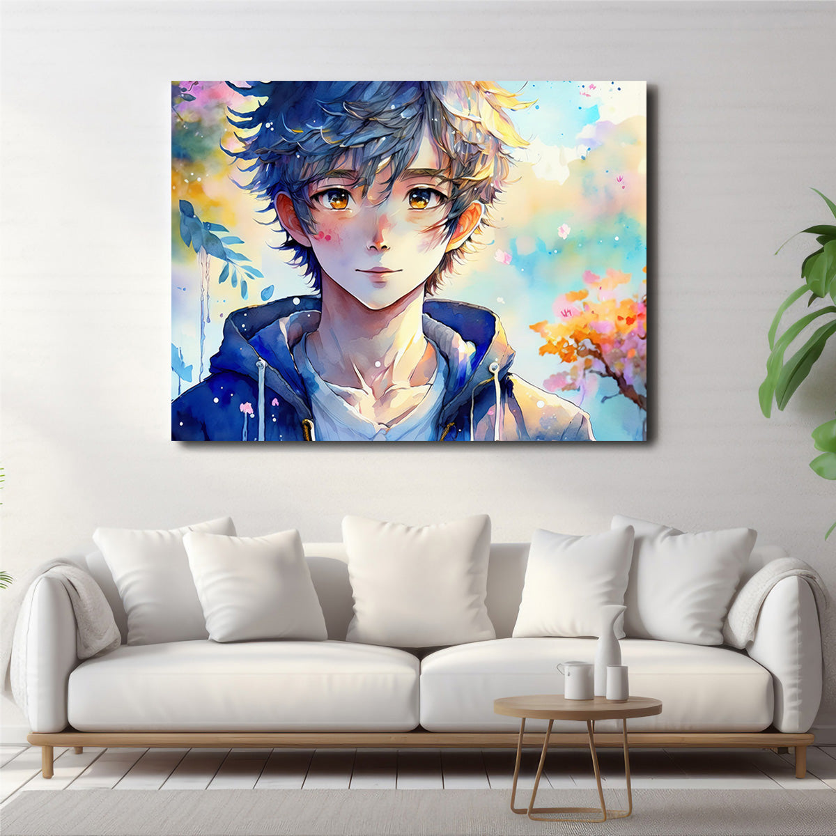 Anime Boy Watercolor Wall Art