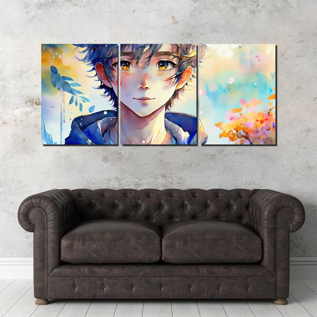 Anime Boy Watercolor Wall Art