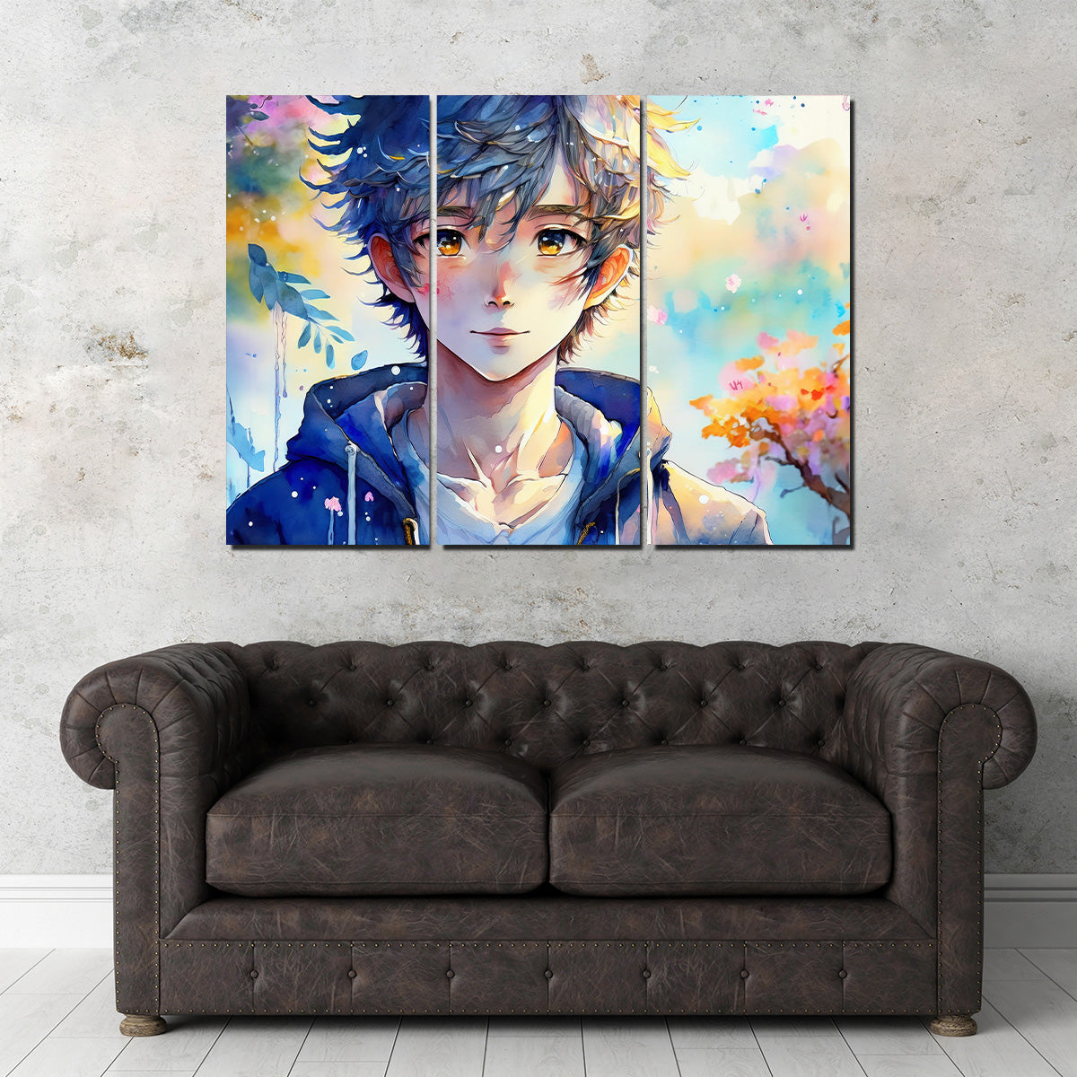 Anime Boy Watercolor Wall Art