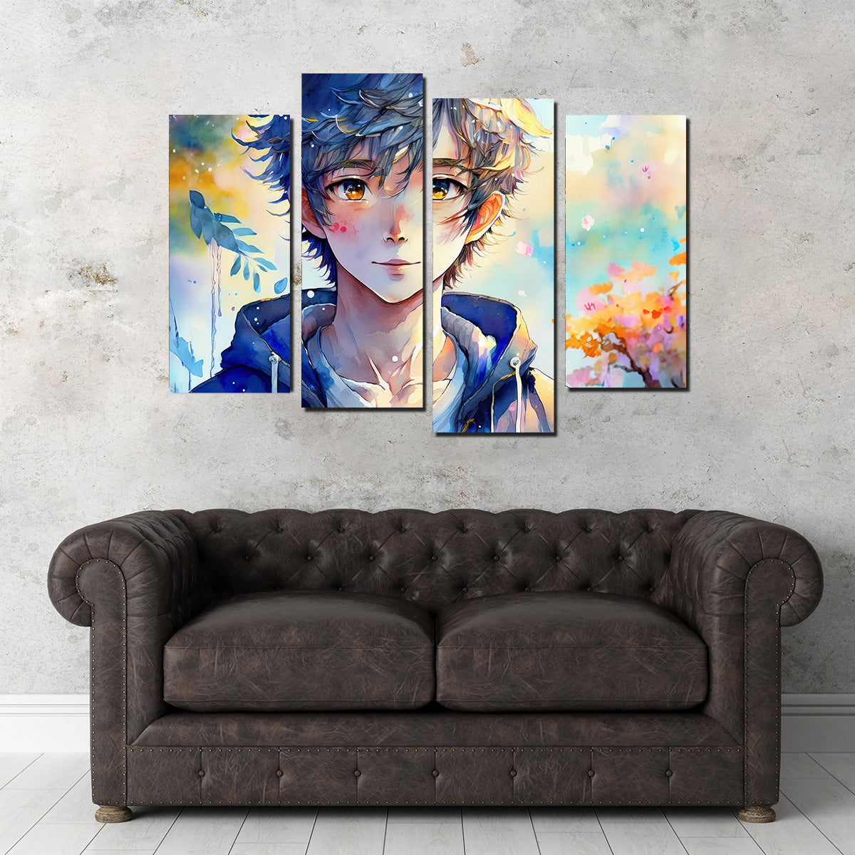 Anime Boy Watercolor Wall Art